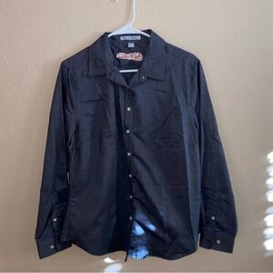 Charcoal grey dress shirt long sleeve polo tee button up y2k grunge fashion top